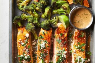 Sheet-Pan Salmon with Sweet Potatoes & Broccoli